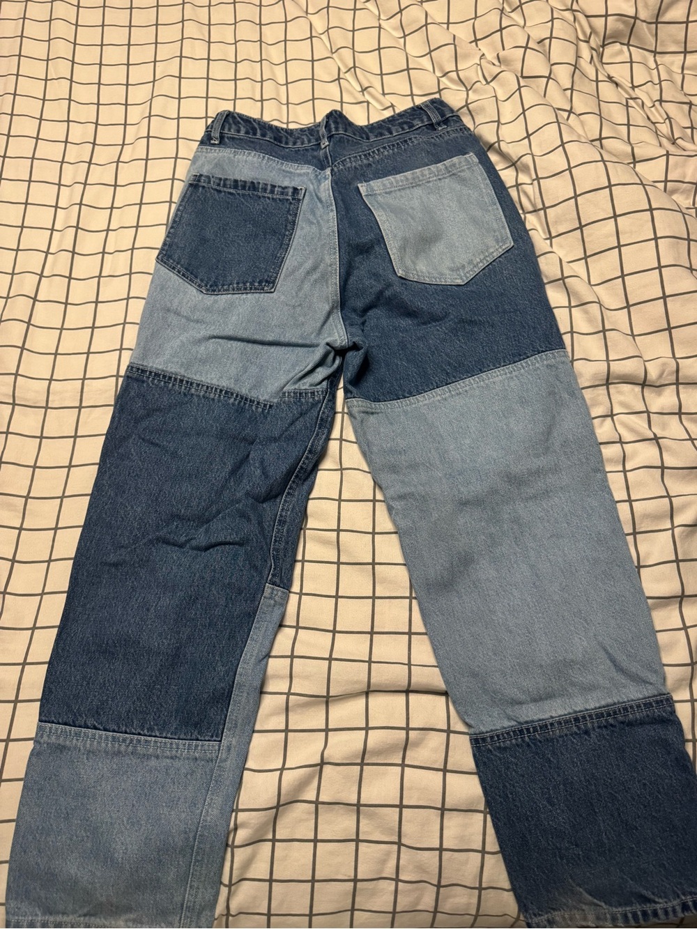 Simons Patchwork Two-Tone Blue Straight-Leg Jeans - Picture 2 of 3